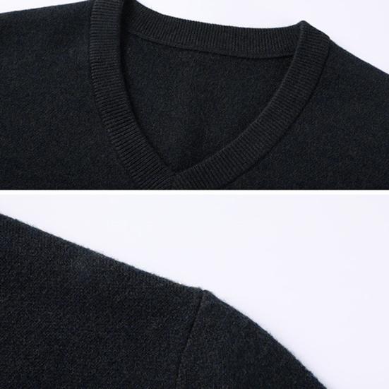 Осень-зима мужской свитер с V-образным вырезом, трикотажный однотонный эластичный пуловер средней длины, формальный деловой стиль, свитер