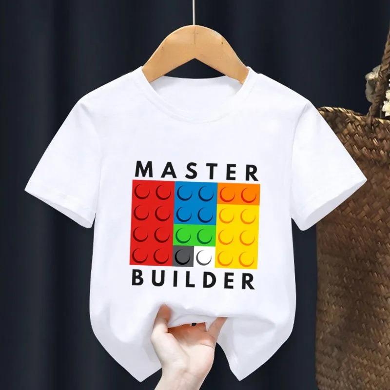 2026 Master Builder Blocks Building print cartoon casual comfortable childrens Tshirt for boys and girls