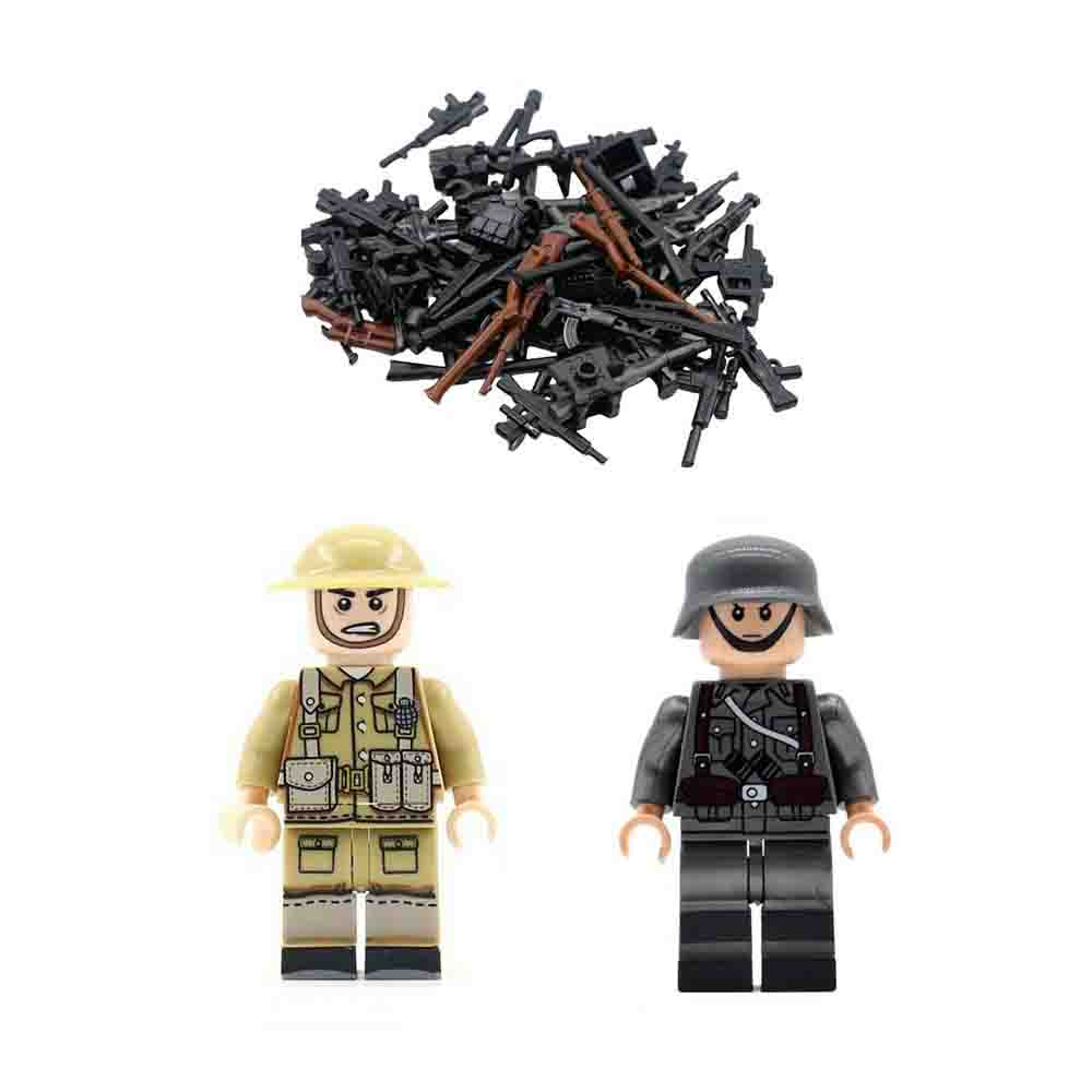 Мини-фигурки немецких солдат + оружие времен Второй мировой войны против британских солдат, военный набор времен Второй мировой войны, подходящий Lego