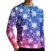 Men's Casual Button-Down Sweatshirt Fashion Printed Long Sleeve Shirt Pullover