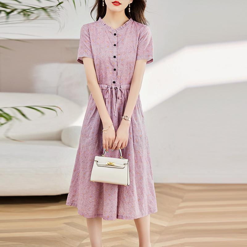 2023 Элегантное цветочное макси-платье из хлопка и льна для женщин – Летнее, с акцентом на талии, омолаживающая мода