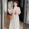 Женское утягивающее платье-футболка в полоску, летнее свободное прямое трикотажное платье
