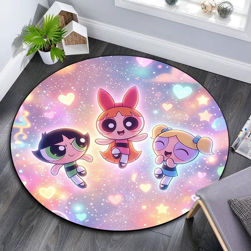 The Powerpuff Girls,Round Area Rug,Carpet Rug for Living Room Bedroom Sofa Playroom Decor,Non-slip Floor Mat