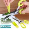 3/5Layers Stainless Steel Kitchen Scissors with Five Layers of Scallion Spice Shredded Food Office Paper Scissors