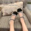 Sheepskin~ Grape Mother, the Same Amiu Rhinestone Pearl Buckle Chain Color Matching Mary Jane Shoes Women's Flat-bottomed Light-mouth Single Shoes