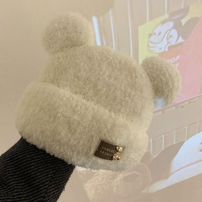 Женская модная плюшевая шапка с медведем, мягкая вязаная и теплая зимняя шапка