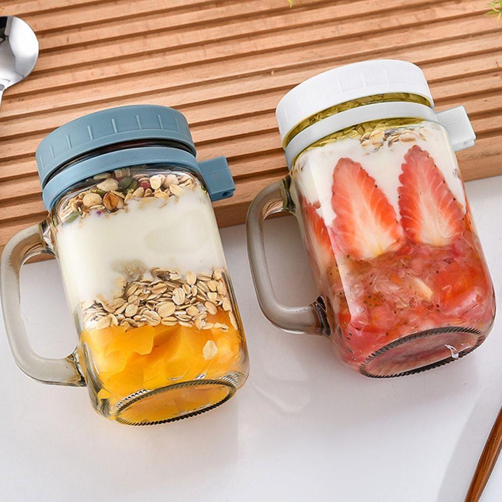 With Lids Spoons & Handle Overnight Oats Jars Oats Container Glass Breakfast Jar Yogurt Pot