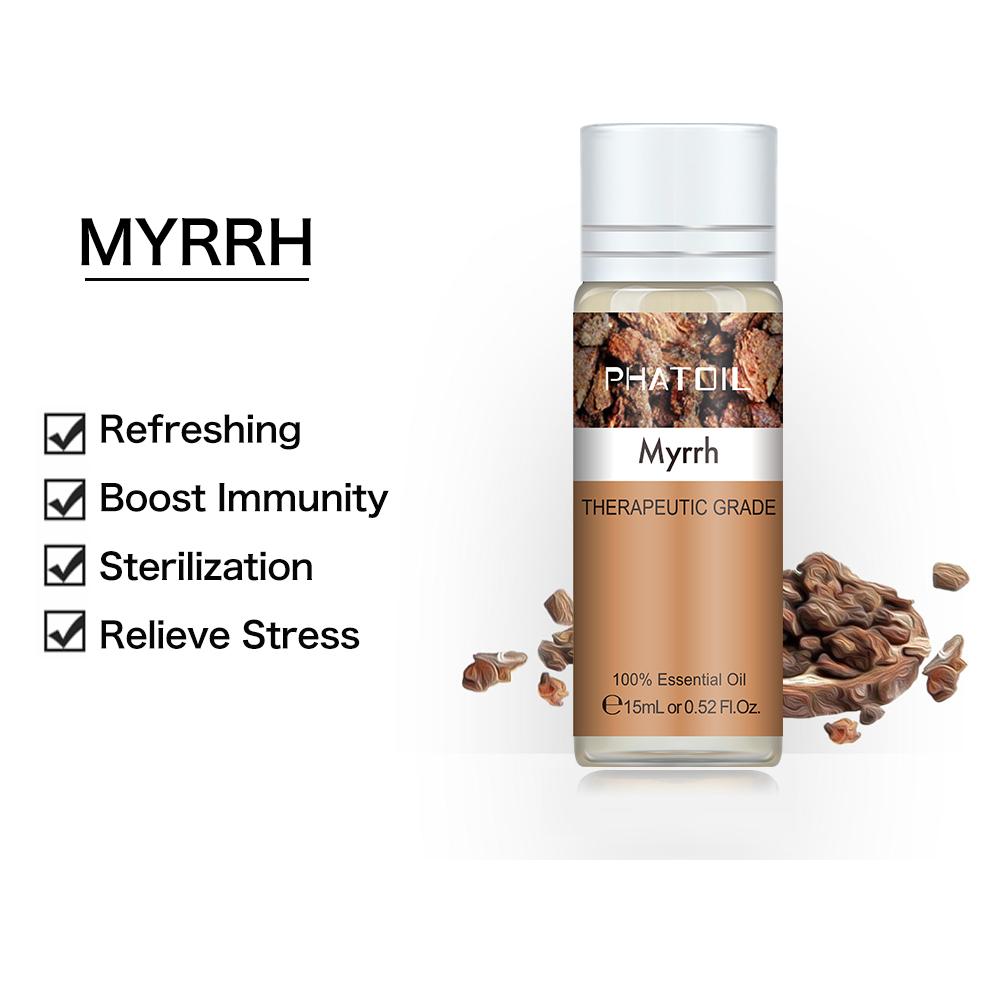 PHATOIL Myrrh Pure Essential Oil for Refreshing Boost Immunity Relieve Stress Sterilization 5ml/10ml/15ml/30ml/100ml Myrrh Aroma Oil