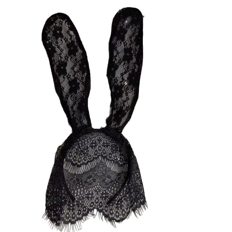 Peach Lady Party Performance Lace Rabbit Ears Headband Sexy Veil Headgear Sexy Accessories Flirt Tease A