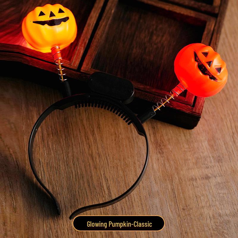 Luminous Halloween Pumpkin Devil Horn Headband for Concerts and Parties