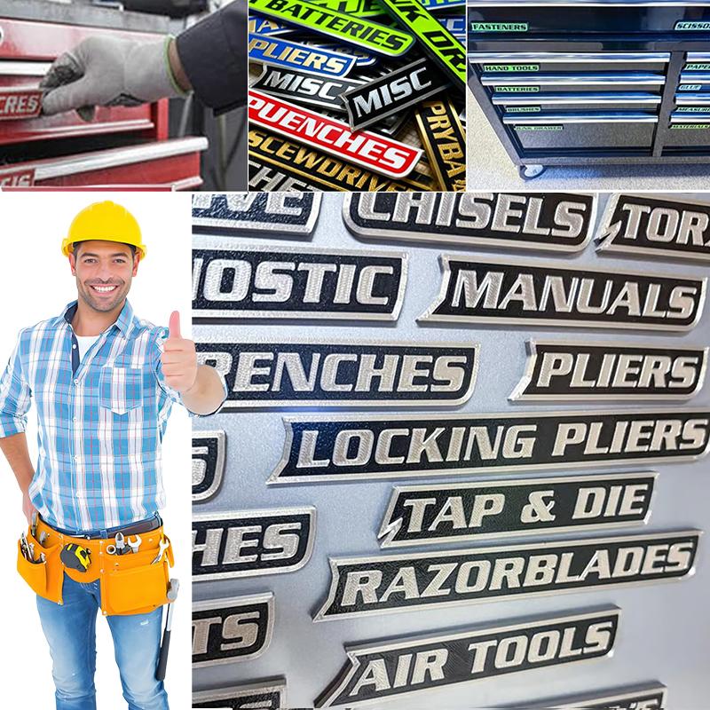 Набор из 12 магнитных наклеек для ящика с инструментами, 3D-печатные наклейки для организации инструментов, многоразовые бирки для стальных ящиков для инструментов, тележек,