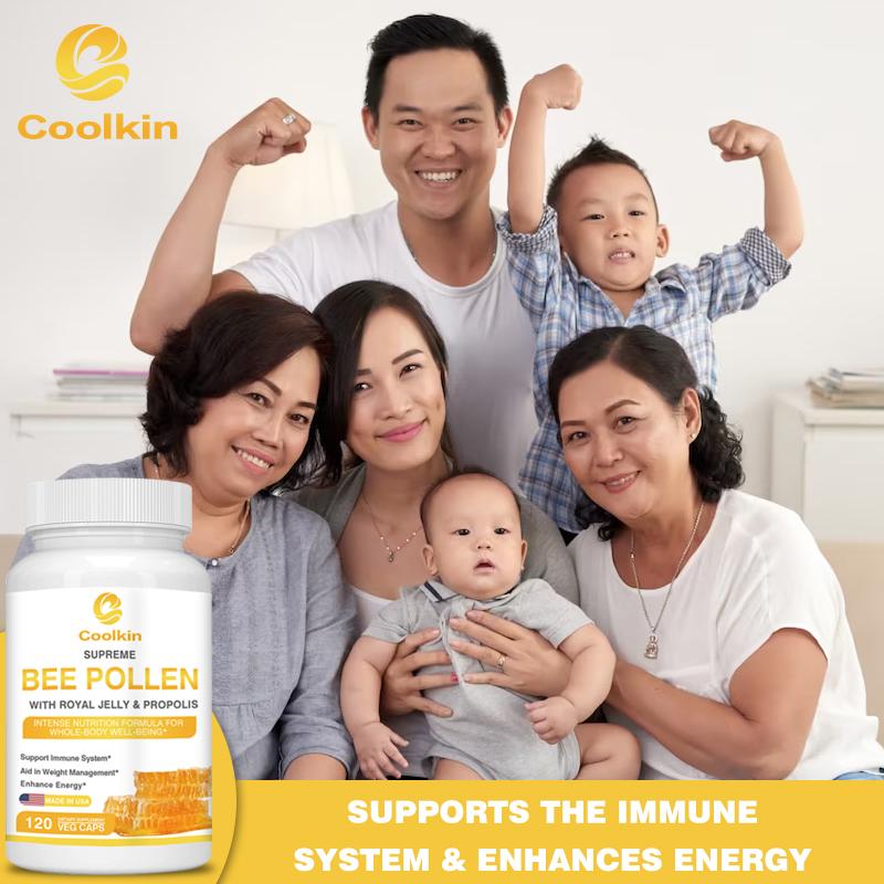 Premium bee pollen capsules, brighten skin tone, boost immunity, and replenish energy. 120 vegetarian capsules.