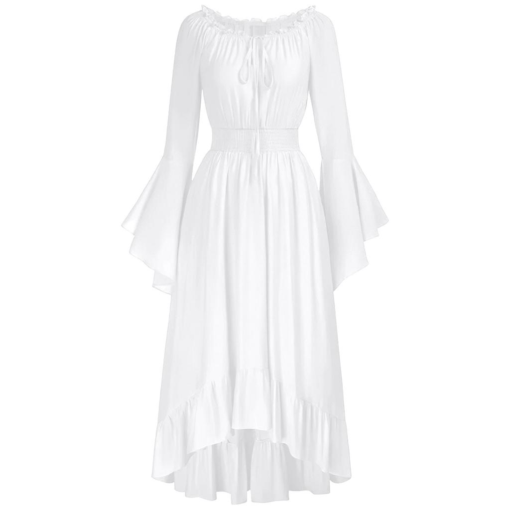 Women's Vintage Solid Color Lace Collar Long Sleeve Dress Cos Dress