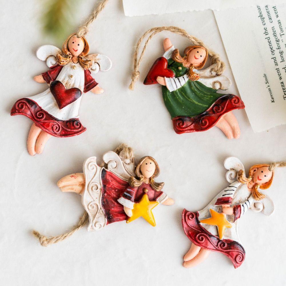 2pcs Home Decor Christmas Tree Charms Cartoon Angel Doll Santa Claus Drop Ornaments Happy New Year