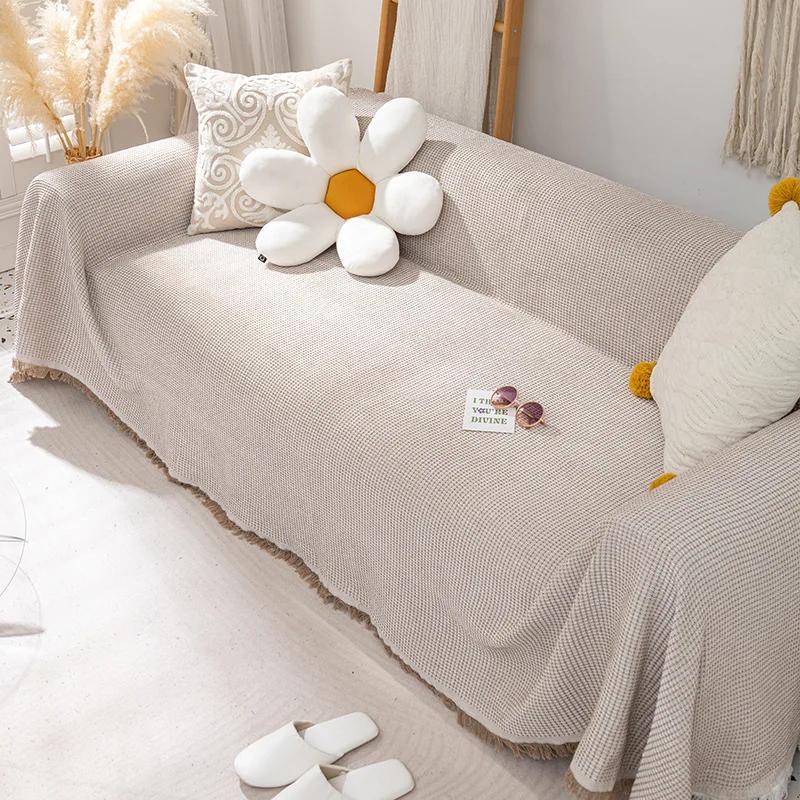 Тканый хлопковый чехол для дивана, однотонное нескользящее полотенце для дивана для гостиной, мебельный декор, гобелен, чехол для дивана