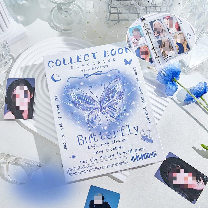 Y2K American Retro Pink Black Butterfly Card Альбом Эстетическая лазерная обложка Girl Kpop 3-дюймовая фотокарточка Сборник Книга 80 шт. Слот для карт