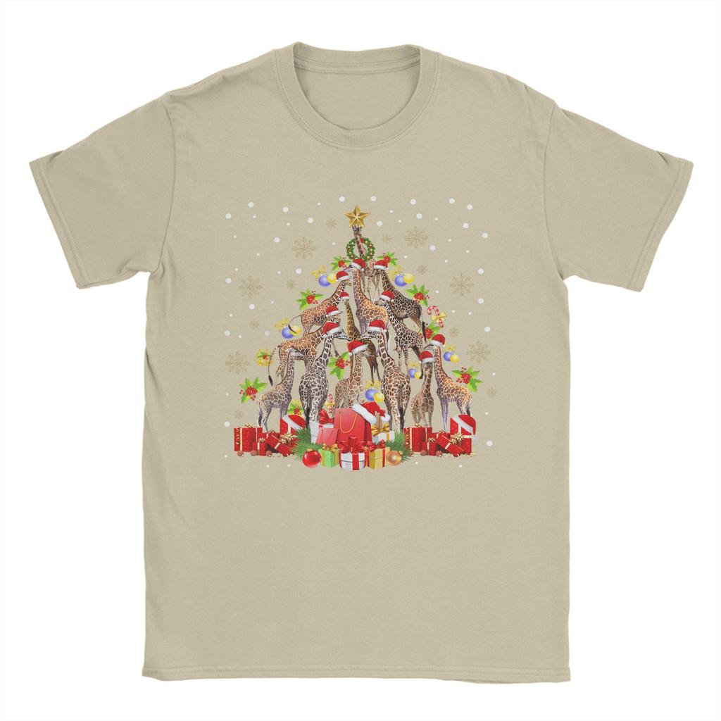 Giraffe Christmas Tree Light Sweater Xmas Ugly T-Shirt Harajuku T-Shirts Short Sleeve Funny Tops Cotton Round Neck Top Tees