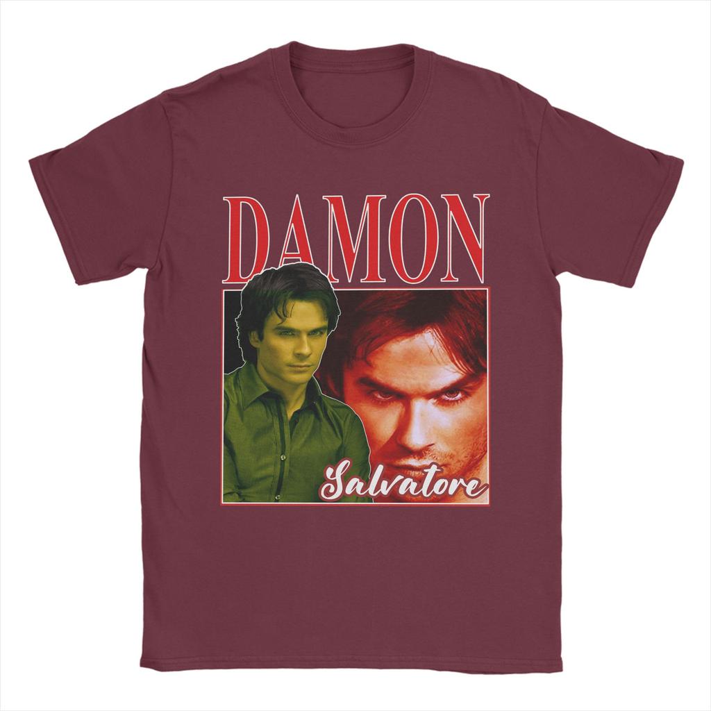 Унисекс с Damon Salvatore Футболки Дневники Вампира Ian Somerhalder 100% Хлопок Одежда С Коротким Рукавом Круглый Вырез Футболки TShirts