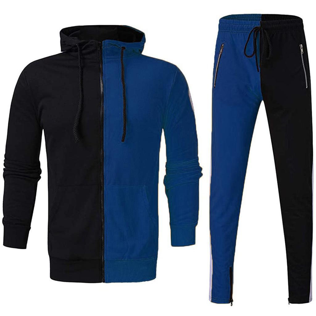 Мужской весенне-осенний кардиган с круглым вырезом и капюшоном, костюм-толстовка с цветными блоками