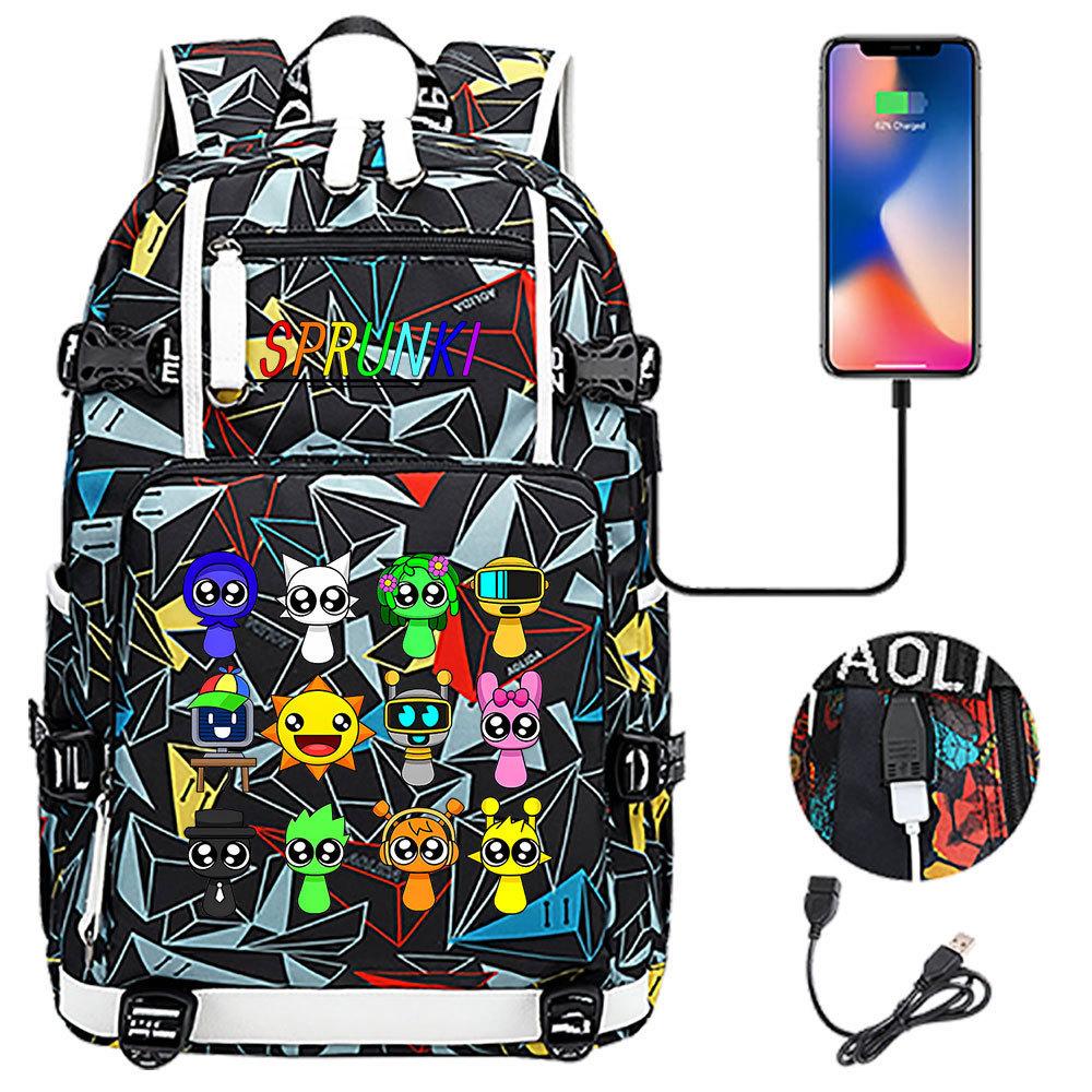 Rhythm Box Printed USB Backpack Teenagers Students Casual Large Capacity Travel Daypack