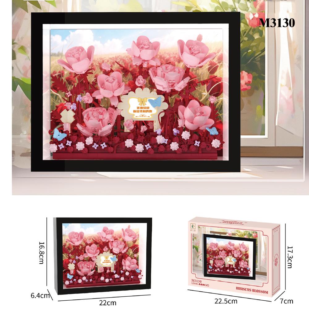 Idea Arts Micro Diamond Block Home Furnishing Nanobrick Flower World 3D Photo Frame Toy Building Brick With Light For Girl Gifts