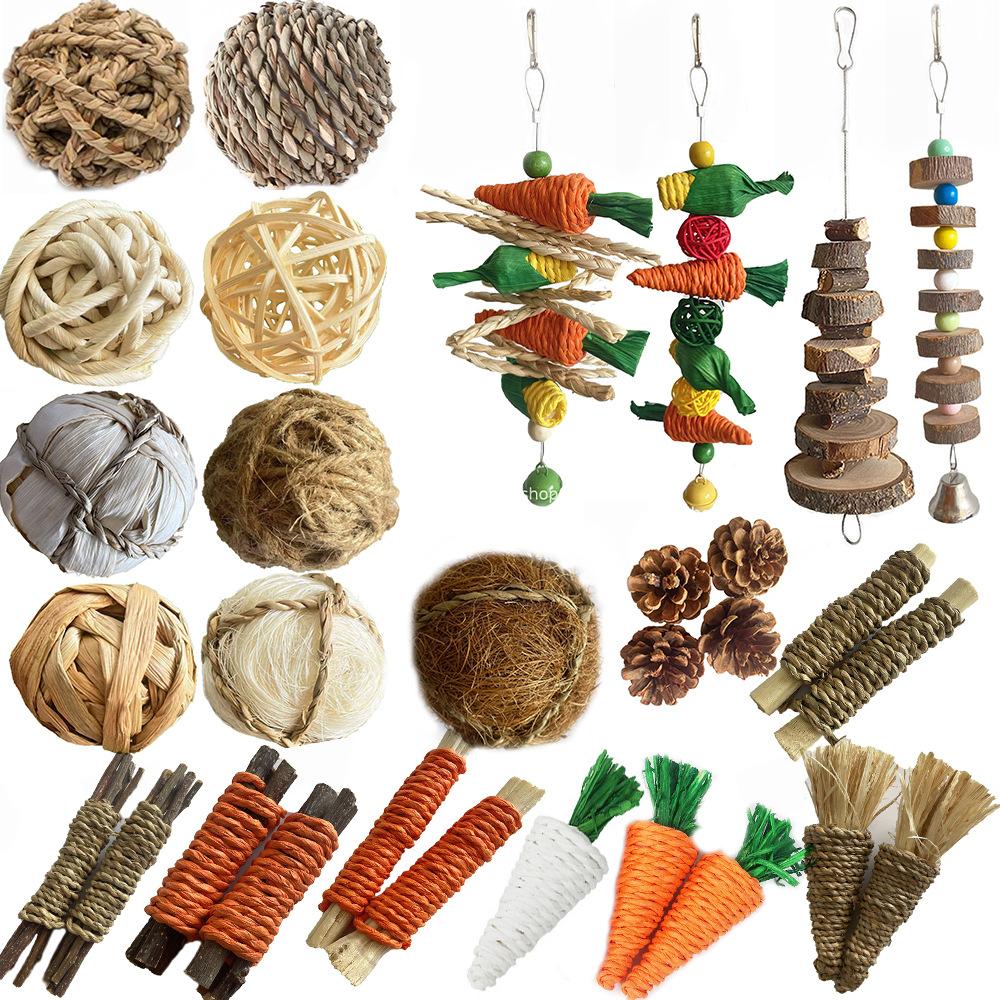 High Quality Eco-Friendly Durable Chew Toys Set for Parrots Hamsters Rabbits-Natural Materials Teeth Cleaning Boredom Buster