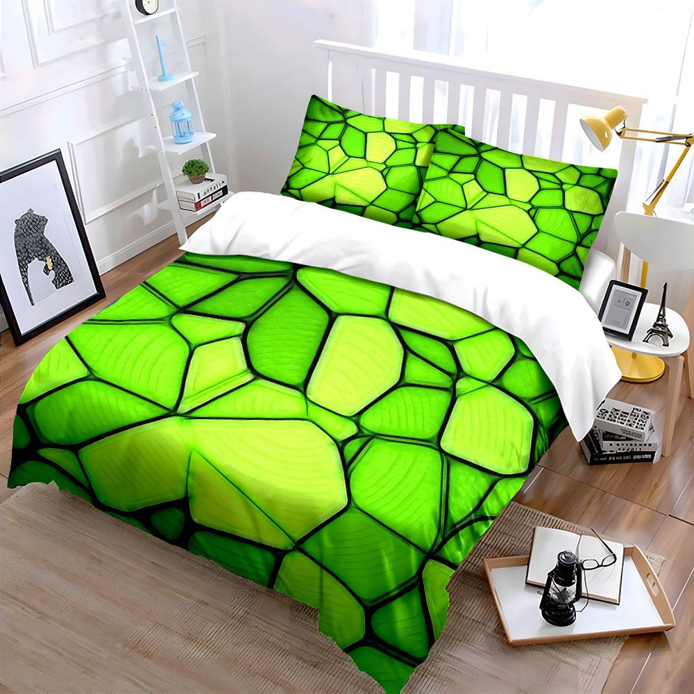 Green Abstract Geometric Pattern Bedding Duvet Cover Set Duvet Cover Pillowcases (1*Duvet Cover 2*Pillowcases, without duvet insert)