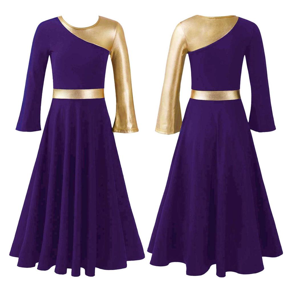 Детское церковное длинное платье для девочек, празднование восхваления духа, танцевальная макси-юбка, танцевальная одежда, танцевальная одежда с длинными рукавами