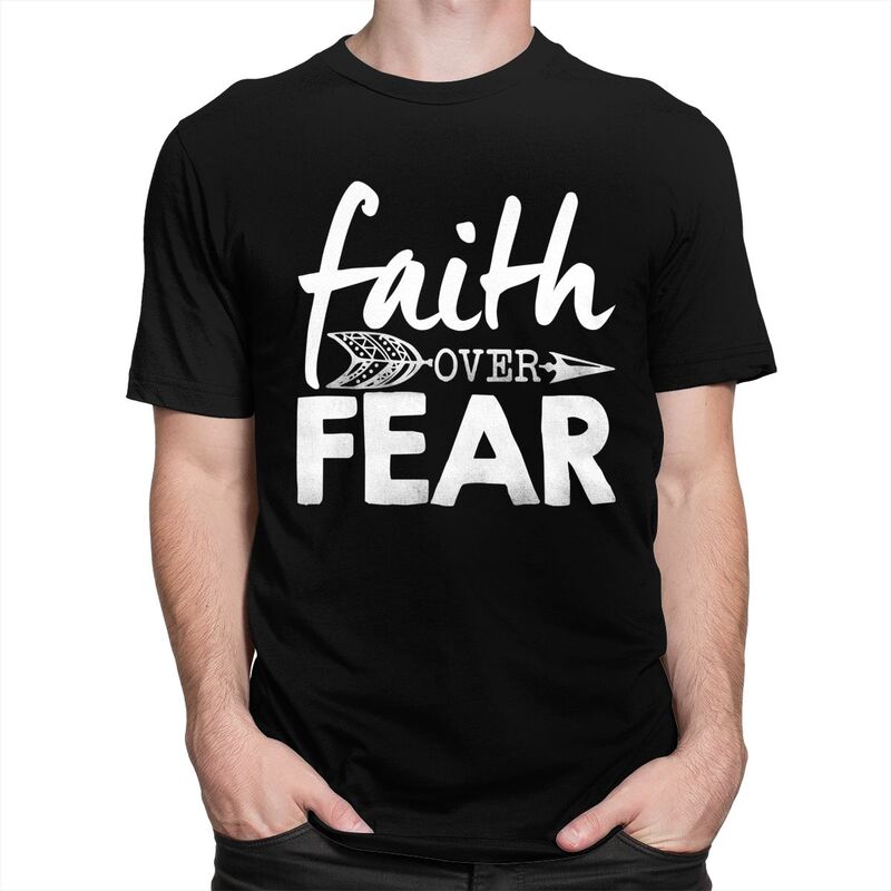 Мужские футболки с принтом 'Вера превыше страха' (Faith Over Fear) Христианская стрела, Хлопок, Футболки, Одежда