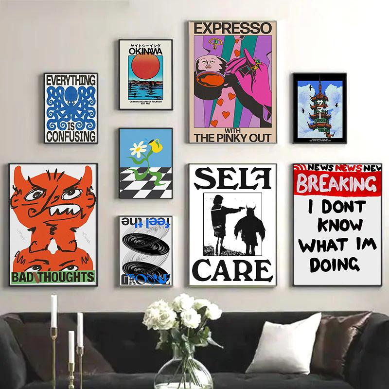 Винтажный Абстрактный Накорми свой разум Классические Постеры Принт Забота о себе Настенное искусство Холст Картина для Гостиной Спальни Домашний декор