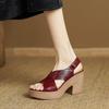 Мода НОВЫЕ Летние Женские Сандалии Натуральная Обувь для Женщин Круглый Носок Толстый Каблук Обувь Повседневные Ремешки Обувь на Платформе Сандалии Ручной Работы