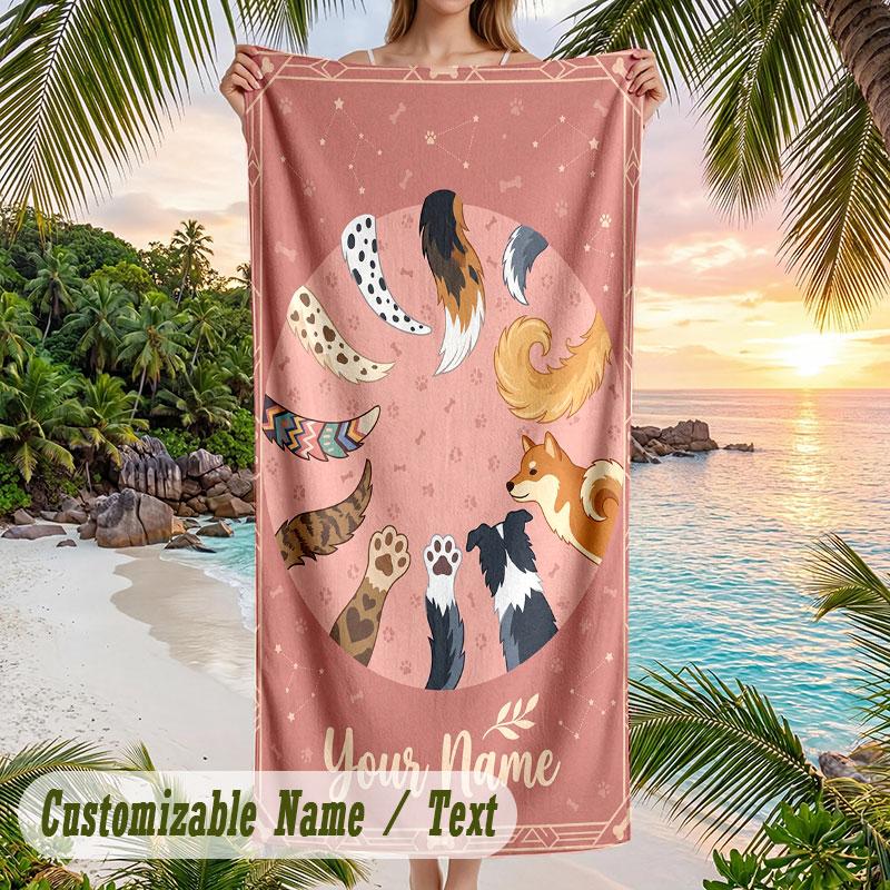 Cats Colorful Dream Theme Quick Dry Beach Towel Custom Name Text Print Large Sand Resistant Towel Beach Vacation