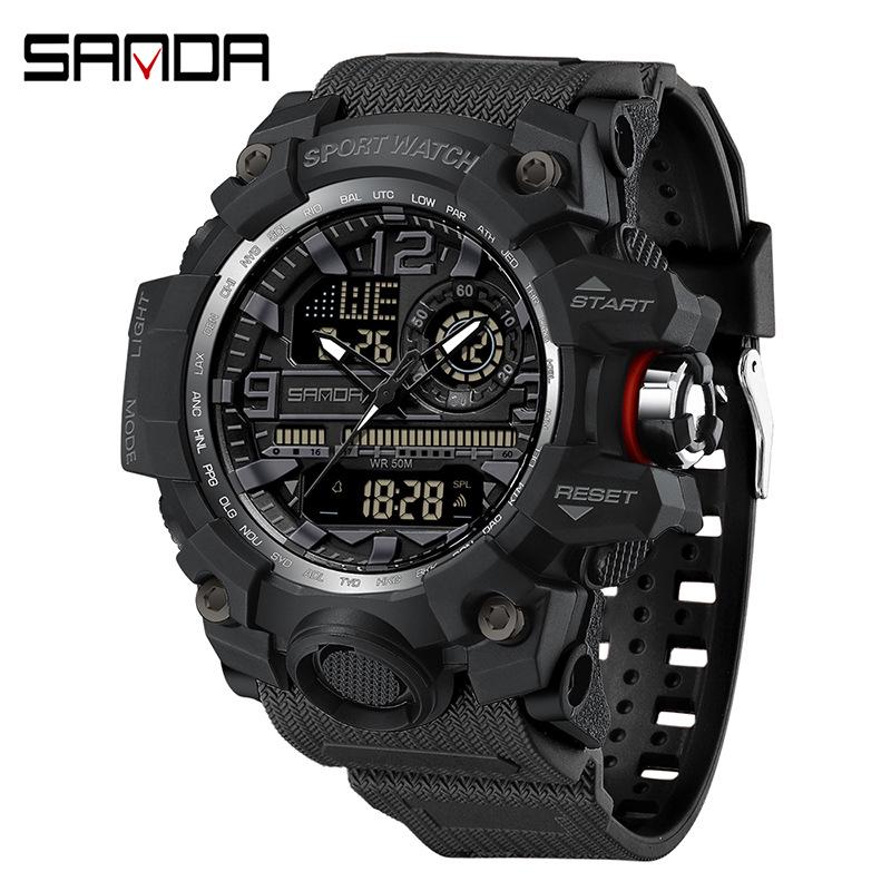 Sanda Молодежная Мода Светящиеся Водонепроницаемые Ударопрочные Будильник Мужские Часы