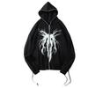Harajuku Y2K Devil Wings Hoodie Jacket In Black – Unisex Autumn Style with Zipper and Hood