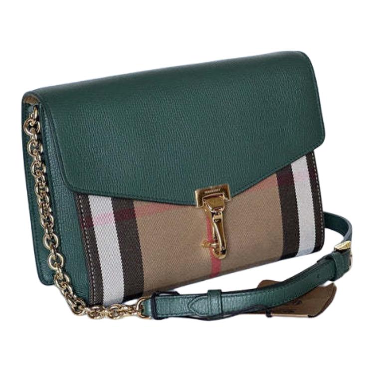Burberry Check Print Flap Closure Small Calfskin Crossbody Shoulder Bag Women bags Green 80801611