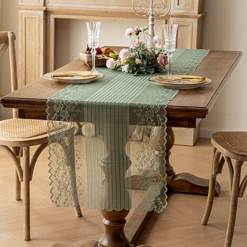 French Romantic Embroidered Table Cover Semi-Sheer Table Doilies Lace Jacquard Table Runner Home