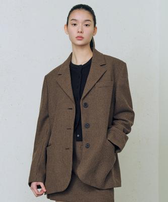 Musinsa Standard Женский oversized блейзер в гусиную лапку на 3 пуговицах [Коричневый]