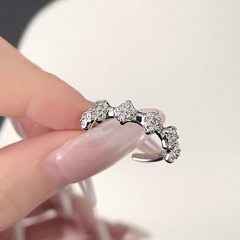 Star Set Diamond Zir*****Pen Ring Texture Irregular Lava Fashion Personality Retro Niche Design High Sense