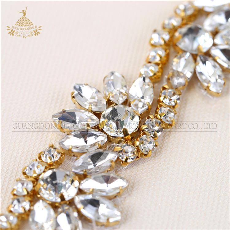 High Quality Fancy Applique Design Sash Shape Beaded Silver Crystal Rhinestone Applique Trims