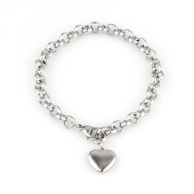 Стальной браслет для женщин, браслеты из нержавеющей стали, браслеты с подвеской в форме сердца, модные браслеты-цепочки, женские толстые браслеты, ювелирные изделия, подарок