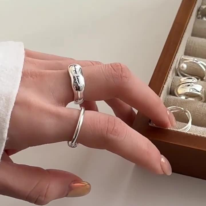 Irregular Glossy Engraved Opening Ring Ins Wind Niche Design Senior Personality Adjustable Ring Tide Finger Rings Creative Geometric Party Jewelry