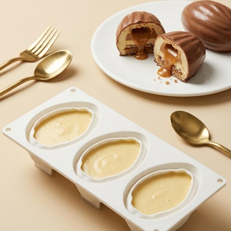 Новая силиконовая форма для шоколада с 3 ячейками в форме миндаля, французская форма для муссового торта, инструменты для выпечки десертов, кухонная силиконовая посуда для выпечки