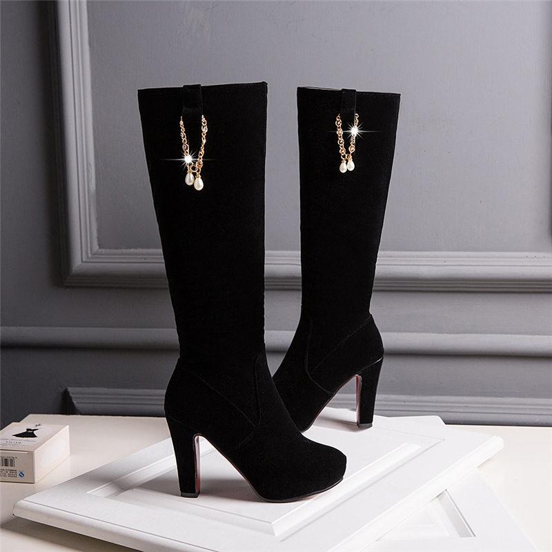 Женские сапоги на высоком каблуке, сексуальные, в европейском и американском стиле, осень-зима, новые, однотонные, водонепроницаемые, на толстом каблуке, большие размеры, средние сапоги