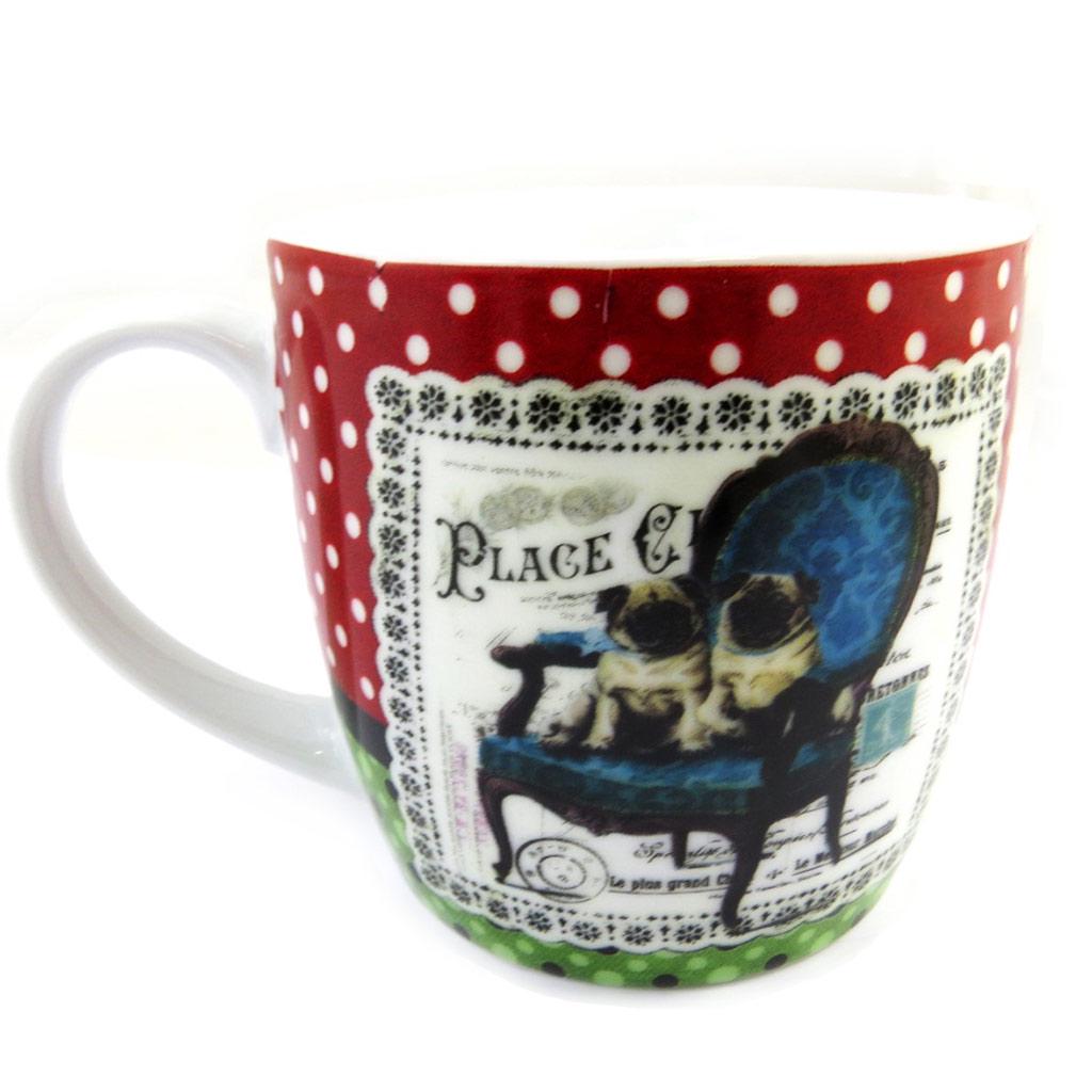 Les Trésors De Lily [M1397] - Porcelain Mug 'Belle Epoque' Red and White (dogs) - 9x9 Cm
