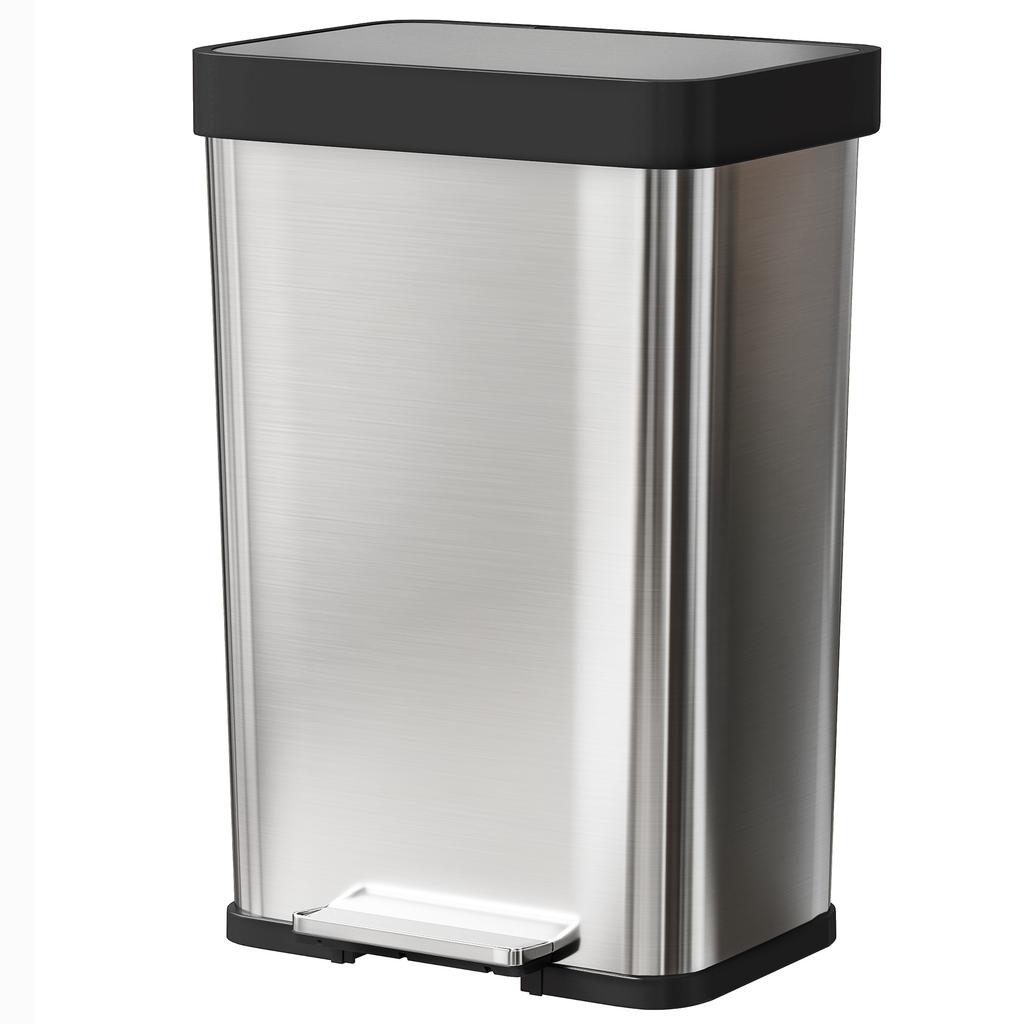 60 L Trash Can With Foot Pedal Stainless Steel Waste Bin With Soft Closing Lid Silver Color