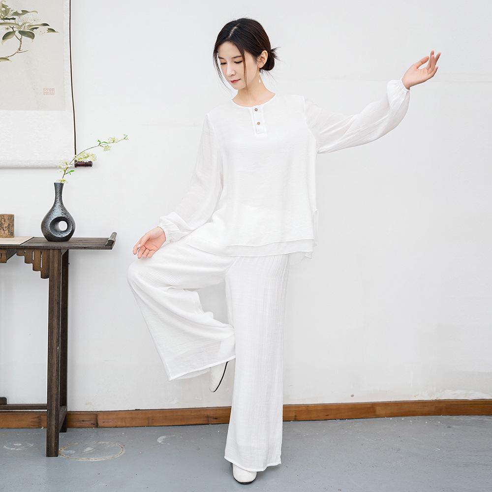 2025 Ethnic Cotton Linen Zen Meditation & Tea Suit: Chinese-Style Tai Chi Two-Piece Women's Set