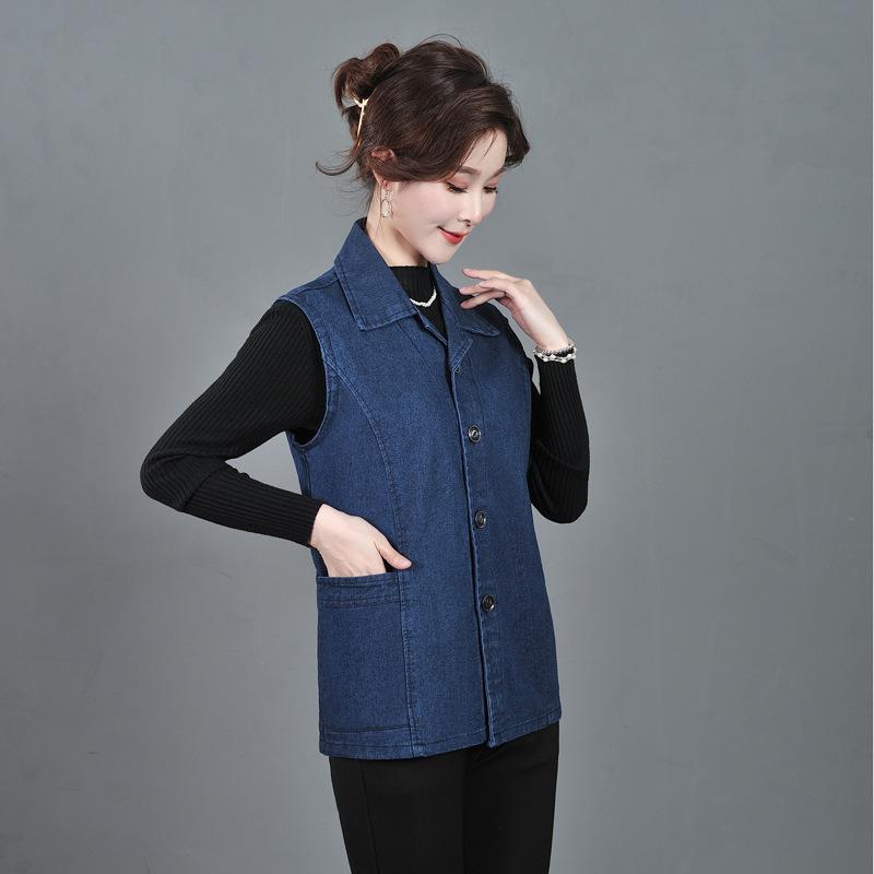 Spring and Autumn Denim Vest Women's Dark Blue Middle-aged Mother Vest Vest Large Size
