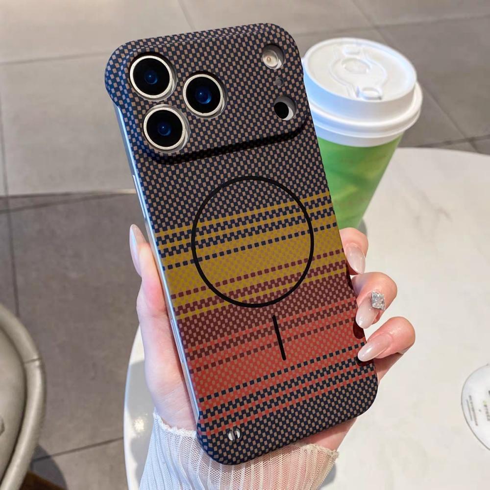 Тонкий безрамочный охлаждающий чехол из кевлара и углеродного волокна для iPhone 17 Air 16 15 14 Plus 13 12 Pro Max 11 Для Magsafe Магнитная ПК-крышка