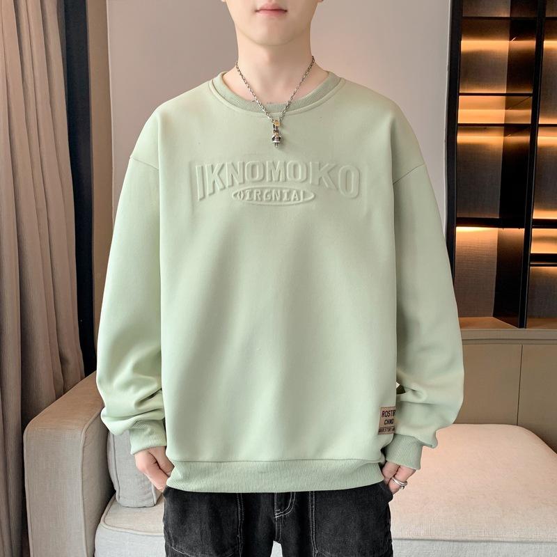 Мужская весенне-осенняя новая нижняя рубашка с длинным рукавом, футболка с круглым вырезом и принтом, большой размер, мужской топ