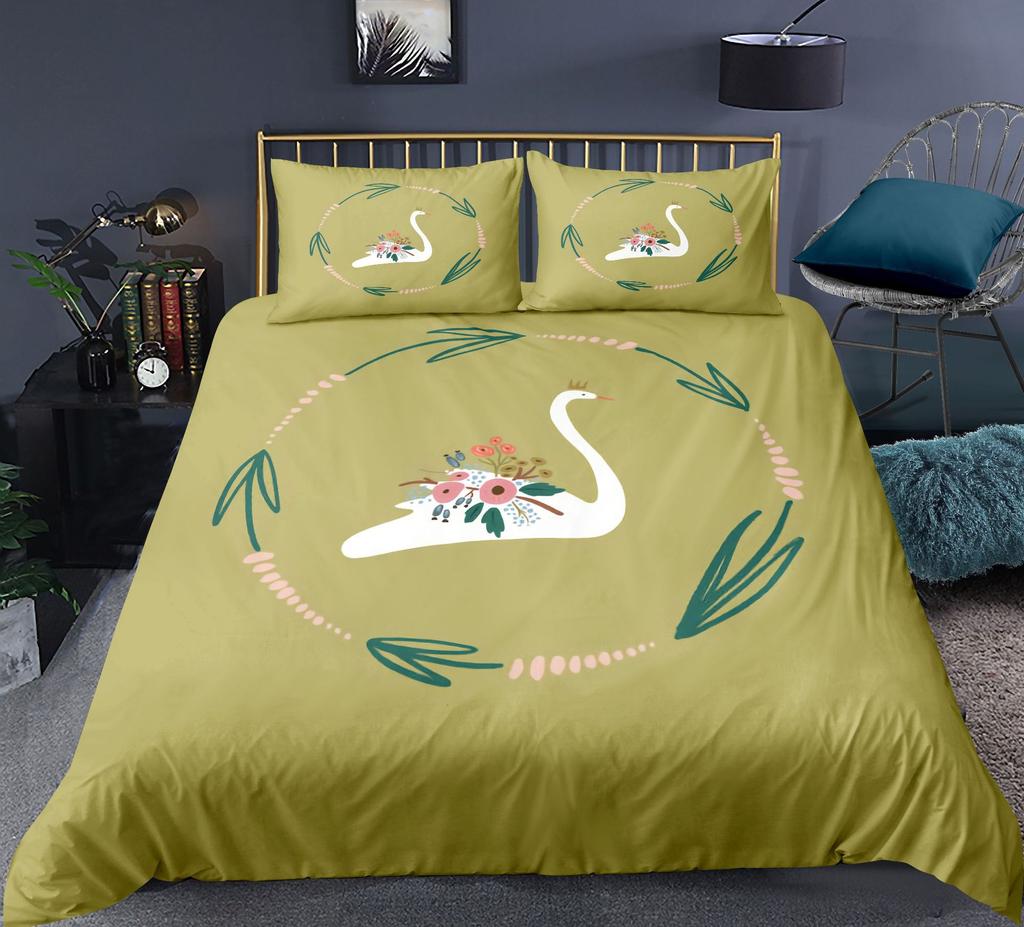 Swan Duvet Cover Set Rose Crown Comforter Cover Polyester Bedding Set Sweet Girl Romantic Quilt Cover Pink Red King Twin Size